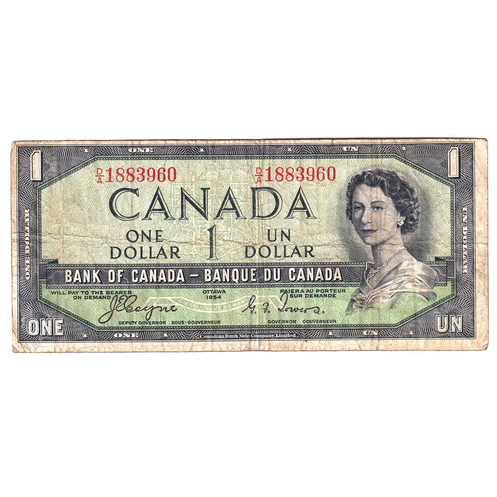 BC-29a 1954 Canada $1 Coyne-Towers, Devil's Face, D/A, Circ
