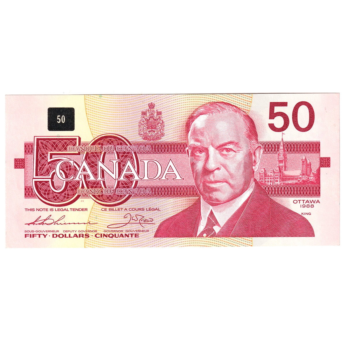 BC-59a 1988 Canada $50 Thiessen-Crow, FHG, Large F, AU-UNC (AU55)