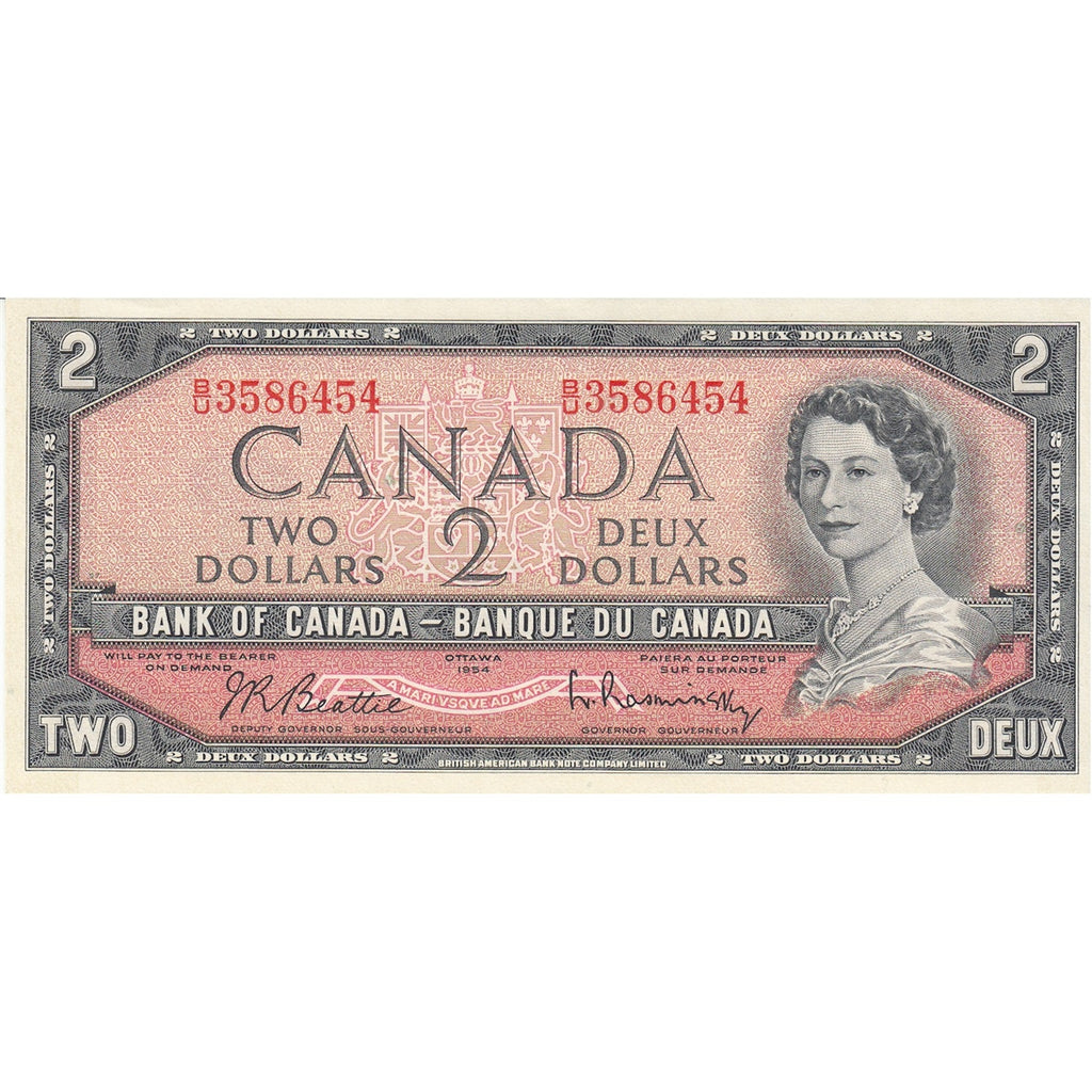 BC-38b 1954 Canada $2 Beattie-Rasminsky, B/U, Uncirculated (MS60)
