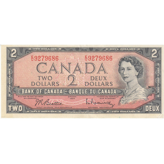 BC-38b 1954 Canada $2 Beattie-Rasminsky, E/U, Extra Fine (EF40)