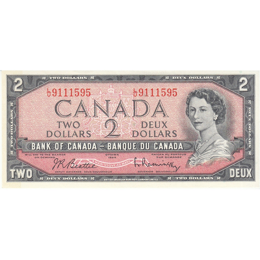 BC-38b 1954 Canada $2 Beattie-Rasminsky, L/U, AU-UNC (AU55)