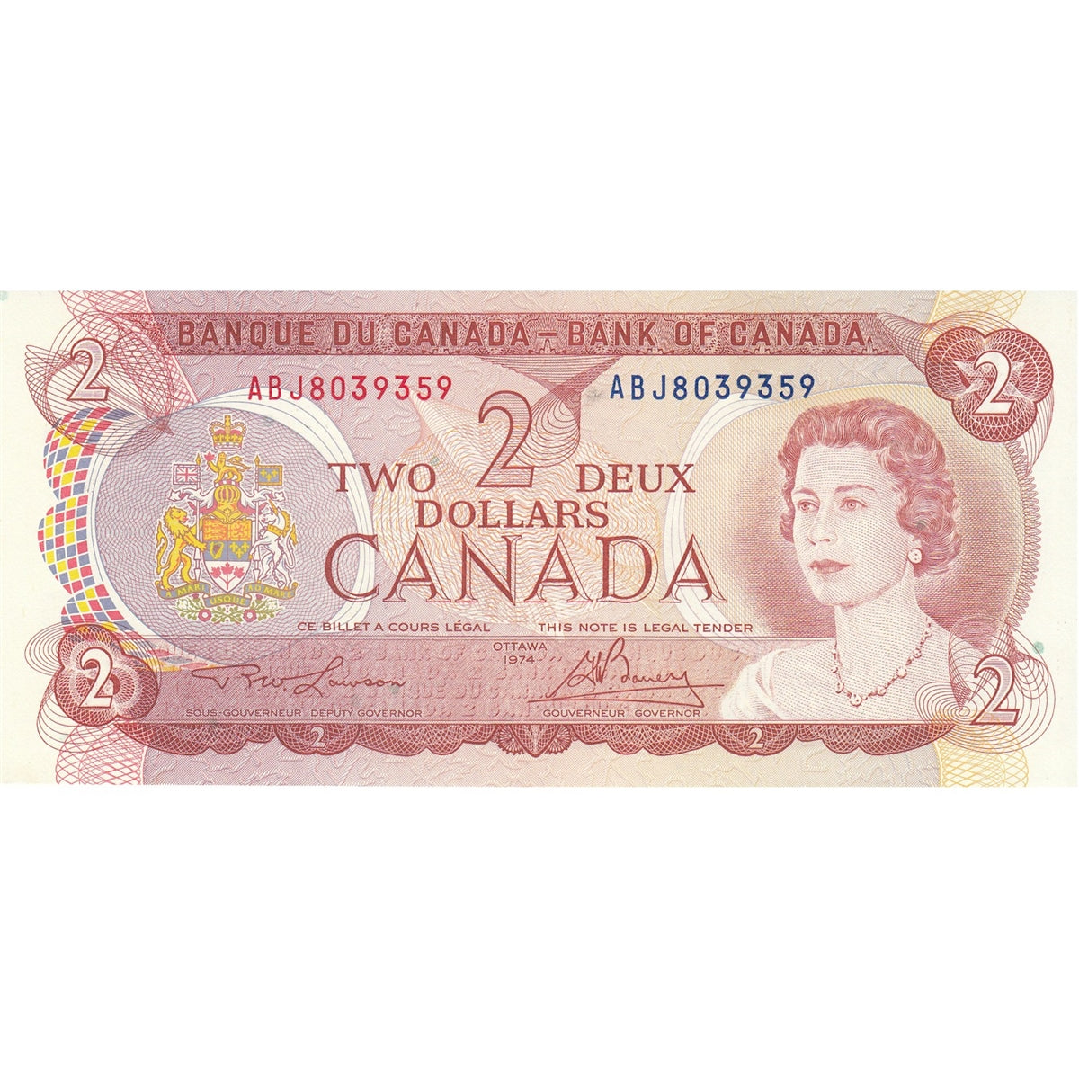 BC-47a-i 1974 Canada $2 Lawson-Bouey, ABJ, Choice Uncirculated (CUNC63)