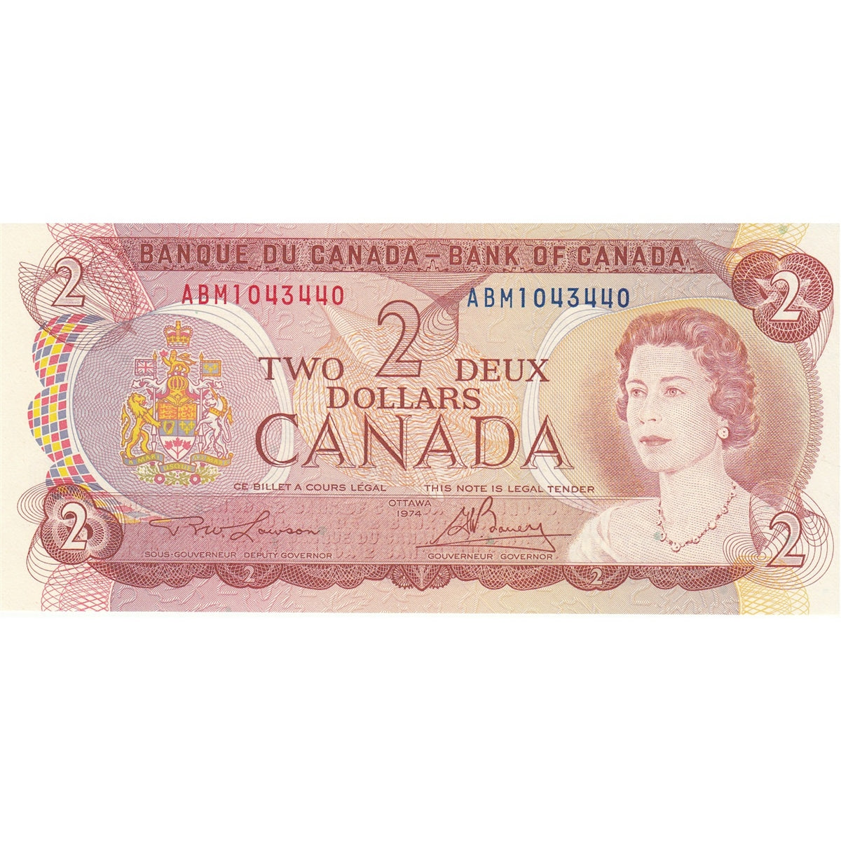BC-47a-i 1974 Canada $2 Lawson-Bouey, ABM, Choice Uncirculated (CUNC63)