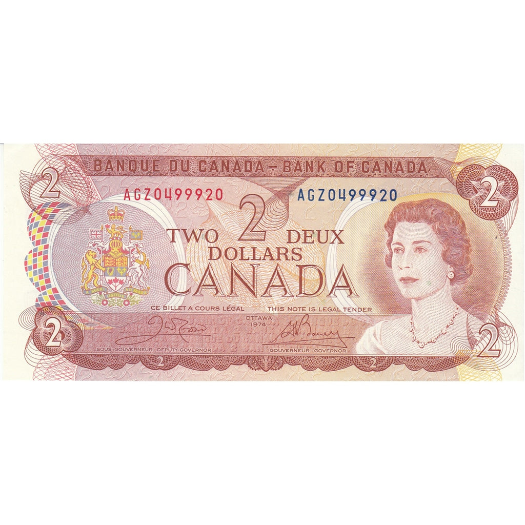 BC-47b 1974 Canada $2 Crow-Bouey, AGZ, EF-AU (EF45)