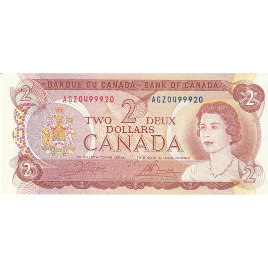 BC-47b 1974 Canada $2 Crow-Bouey, AGZ, EF-AU (EF45)