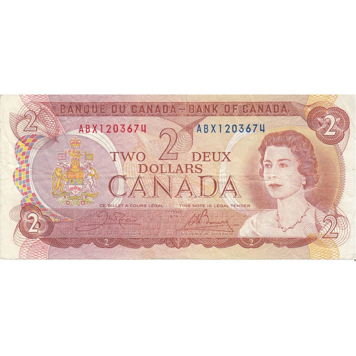 BC-47bA 1974 Canada $2 Crow-Bouey, ABX, F-VF (F15)