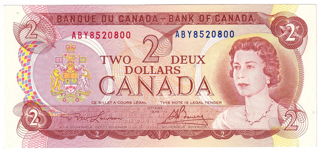BC-47a-i 1974 Canada $2 Lawson-Bouey, ABY, AU-UNC (AU55)