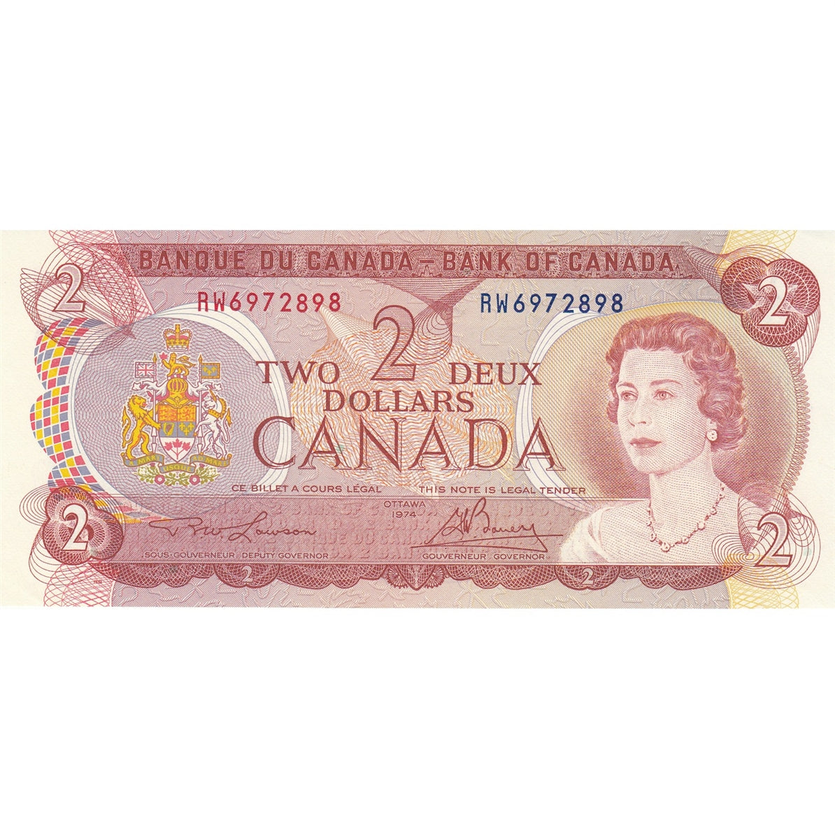 BC-47a 1974 Canada $2 Lawson-Bouey, RW, Uncirculated (MS60)