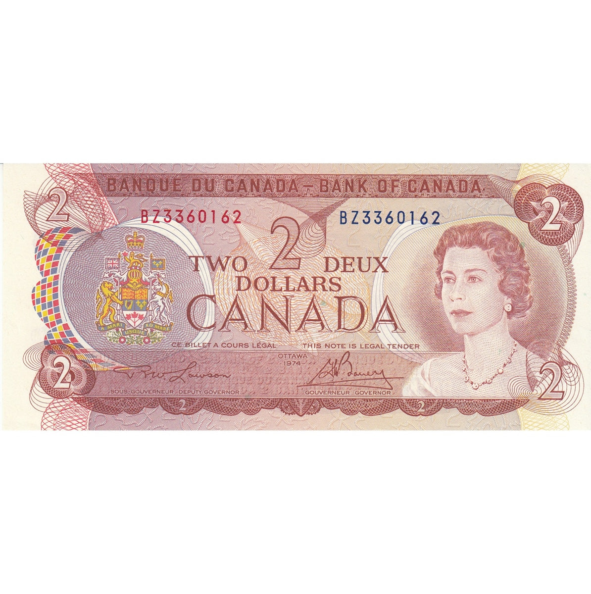 BC-47a 1974 Canada $2 Lawson-Bouey, BZ, Almost Uncirculated (AU50)