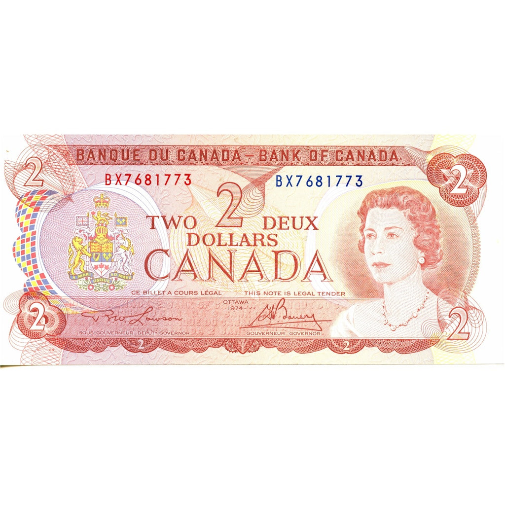 BC-47a 1974 Canada $2 Lawson-Bouey, BX, Almost Uncirculated (AU50)