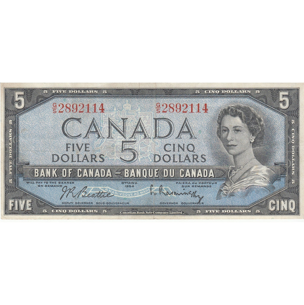 BC-39b 1954 Canada $5 Beattie-Rasminsky, G/S, VF-EF (VF30)