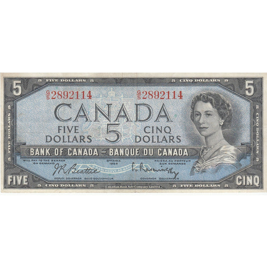 BC-39b 1954 Canada $5 Beattie-Rasminsky, G/S, VF-EF (VF30)