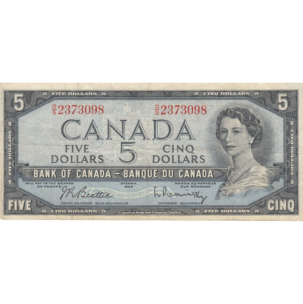 BC-39b 1954 Canada $5 Beattie-Rasminsky, O/S, F-VF (F15)