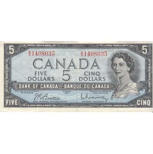 BC-39b 1954 Canada $5 Beattie-Rasminsky, K/X, VF-EF (VF30)