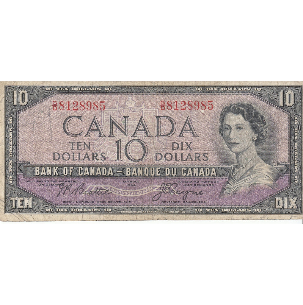 BC-32b 1954 Canada $10 Beattie-Coyne, D.F, G/D, Very Good (VG8)