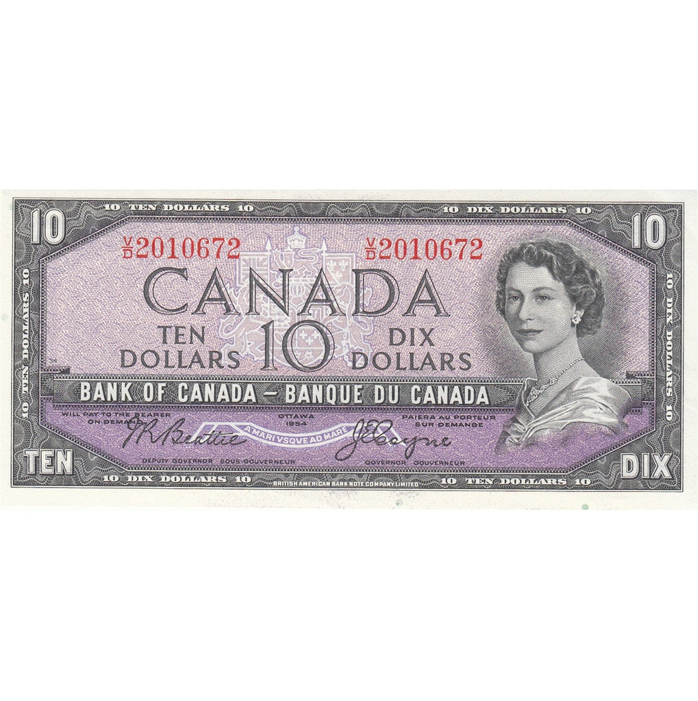 BC-40a 1954 Canada $10 Beattie-Coyne, V/D, AU-UNC (AU55)