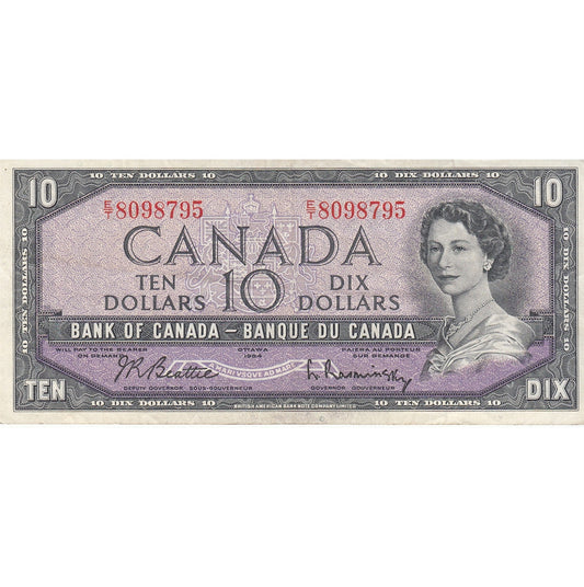 BC-40b 1954 Canada $10 Beattie-Rasminsky, E/T, VF