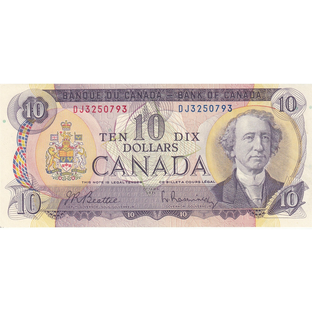 BC-49a 1971 Canada $10 Beattie-Rasmonsky, DJ, Extra Fine (EF40)