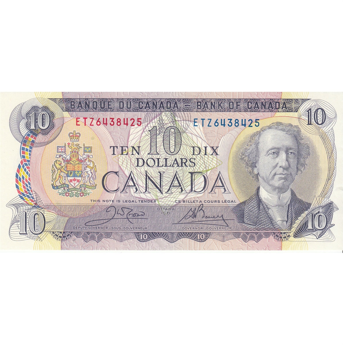 BC-49d 1971 Canada $10 Crow-Bouey, ETZ, Almost Uncirculated (AU50)