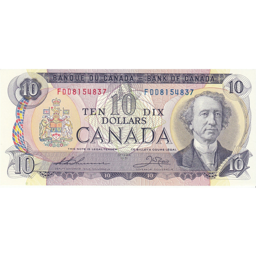 BC-49e 1971 Canada $10 Thiessen-Crow, FDD, Choice Uncirculated (CUNC63)