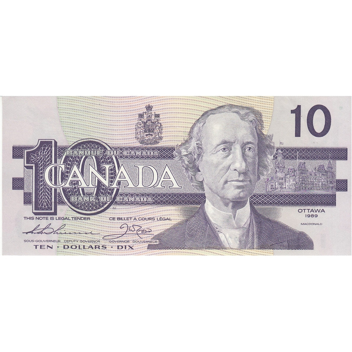 BC-57a 1989 Canada $10 Thiessen-Crow, ADK, Almost Uncirculated (AU50)