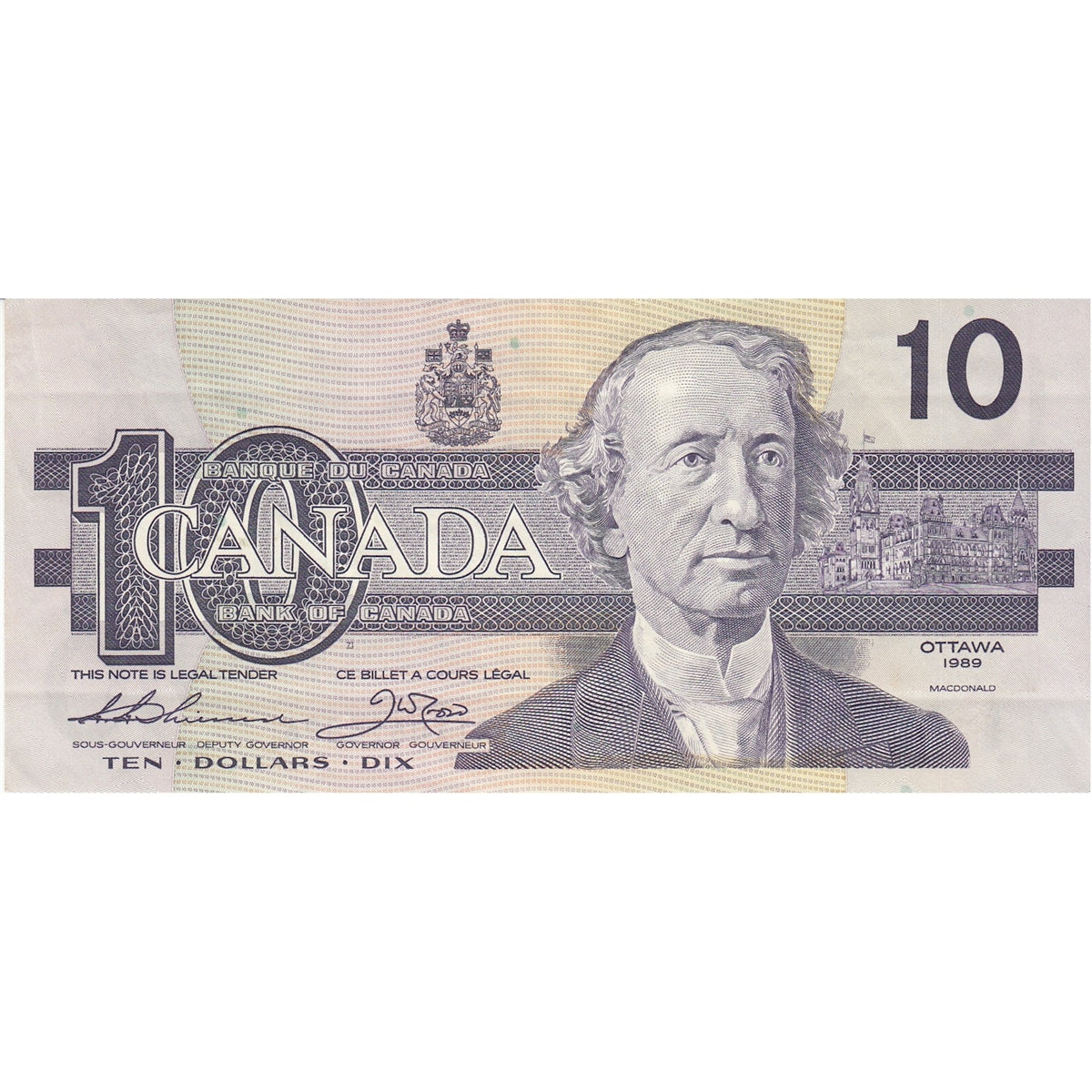 BC-57aA 1989 Canada $10 Thiessen-Crow, ATX, Extra Fine (EF40)