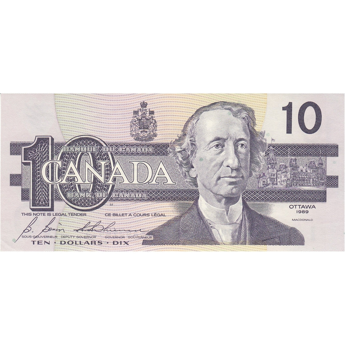 BC-57b 1989 Canada $10 Bonin-Thiessen, BEA, AU-UNC (AU55)