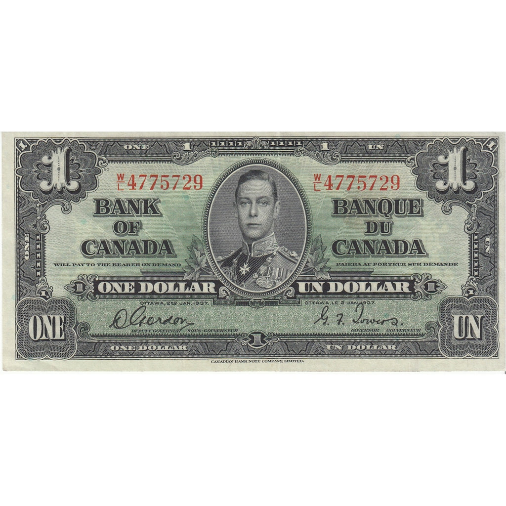 BC-21c 1937 Canada $1 Gordon-Towers, W/L, VF-EF (VF30)