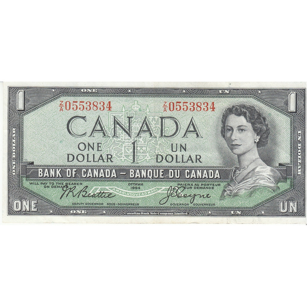 BC-37a 1954 Canada $1 Beattie-Coyne, Z/A, VF-EF (VF30)