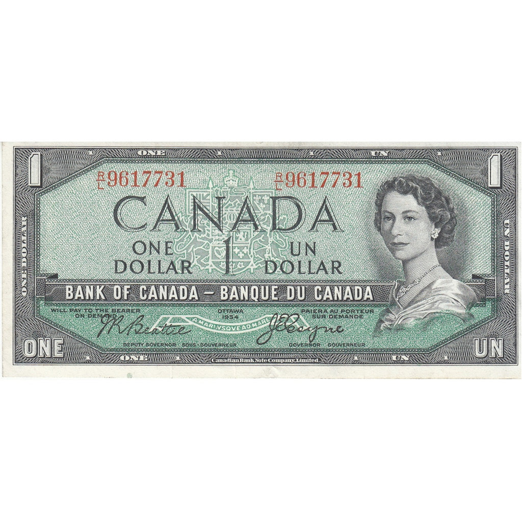 BC-37a 1954 Canada $1 Beattie-Coyne, R/L, EF-AU (EF45)