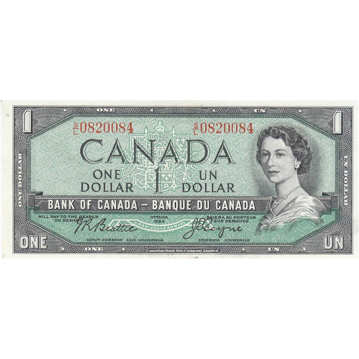 BC-37a 1954 Canada $1 Beattie-Coyne, S/L, Almost Uncirculated (AU50)