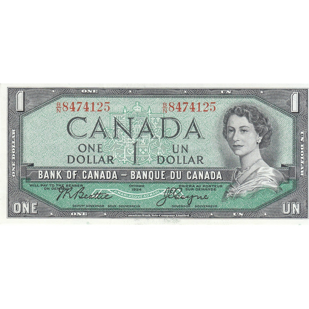BC-37a 1954 Canada $1 Beattie-Coyne, B/N, Almost Uncirculated (AU50)