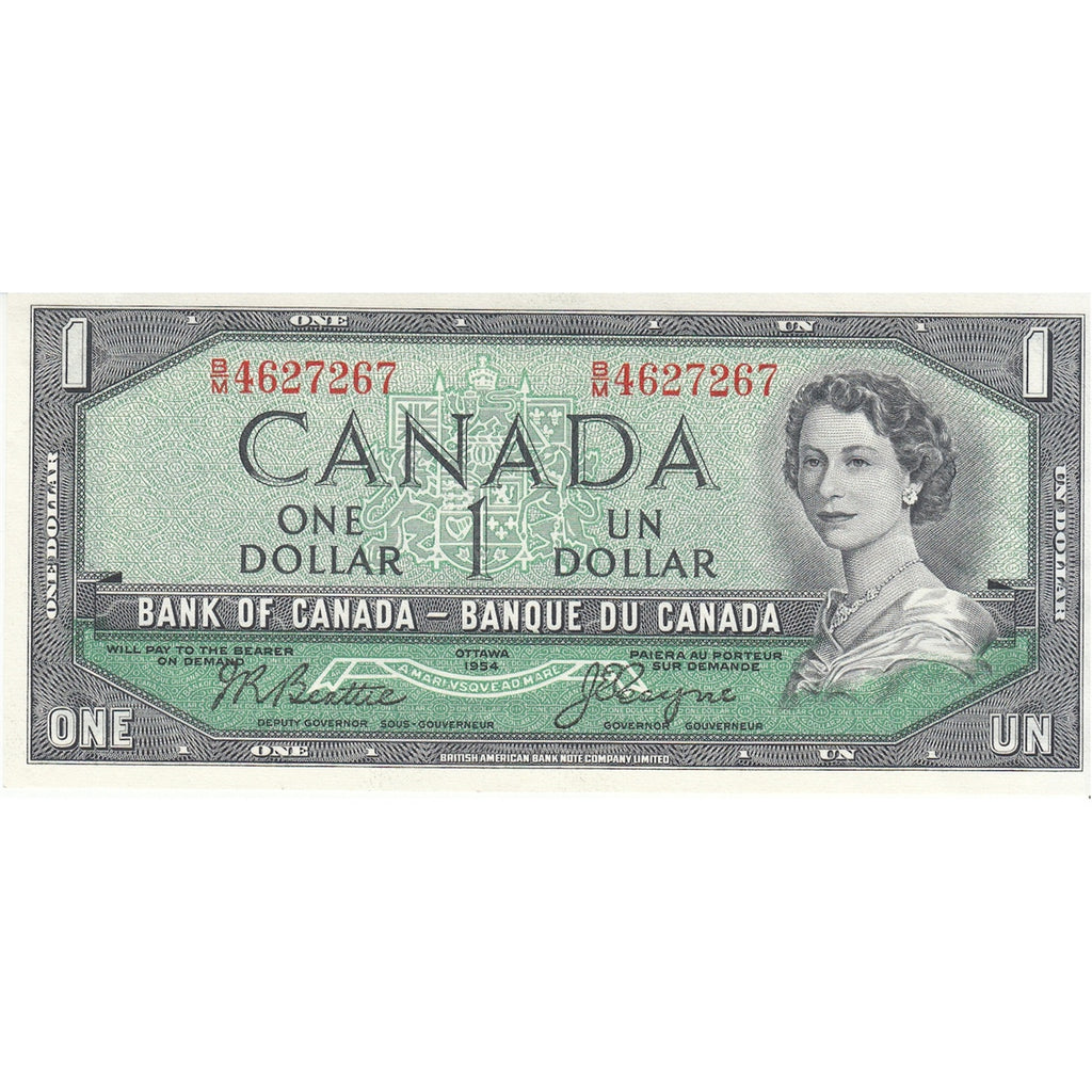 BC-37a-i 1954 Canada $1 Beattie-Coyne, B/M, Almost Uncirculated (AU50)