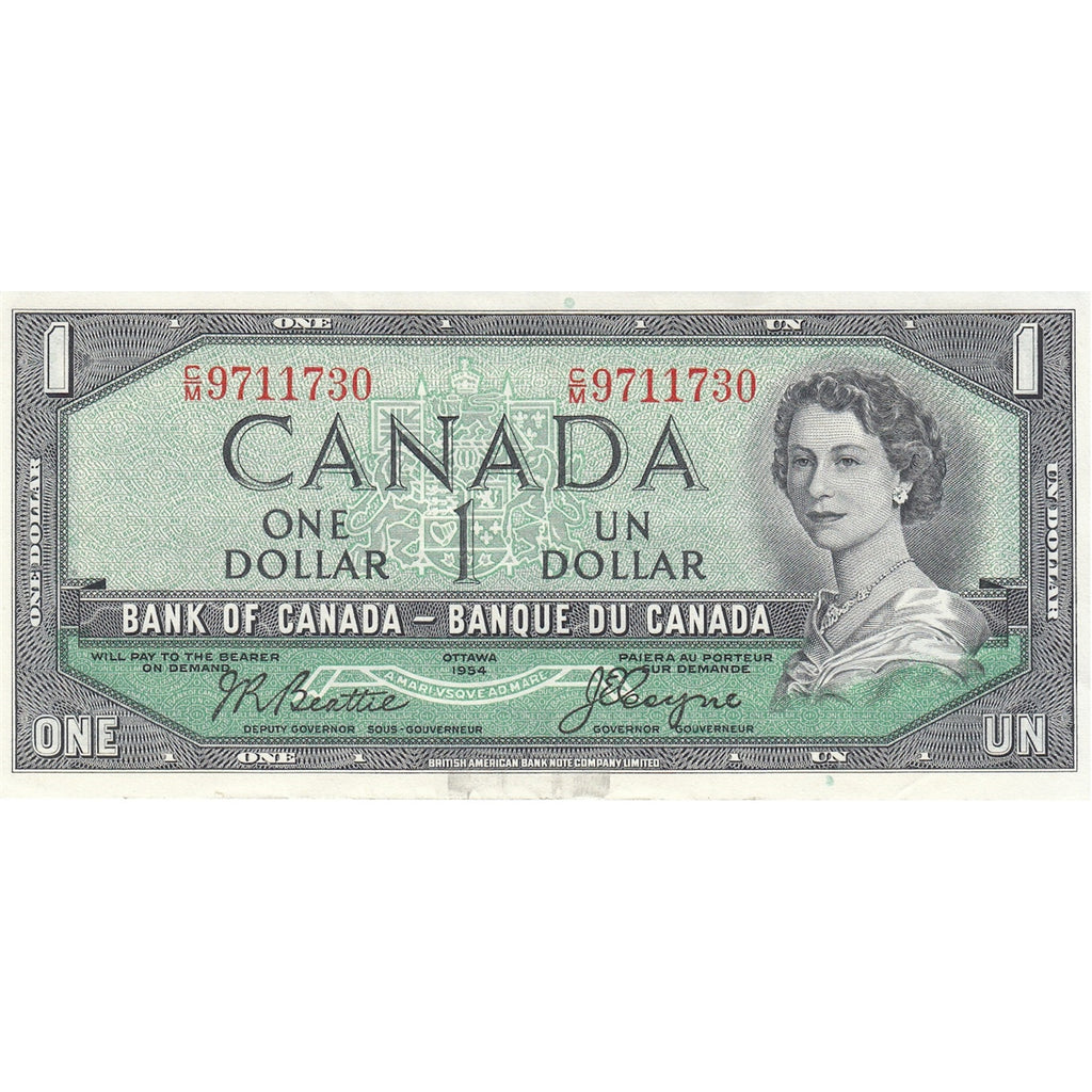 BC-37a-i 1954 Canada $1 Beattie-Coyne, C/M, VF-EF (VF30)