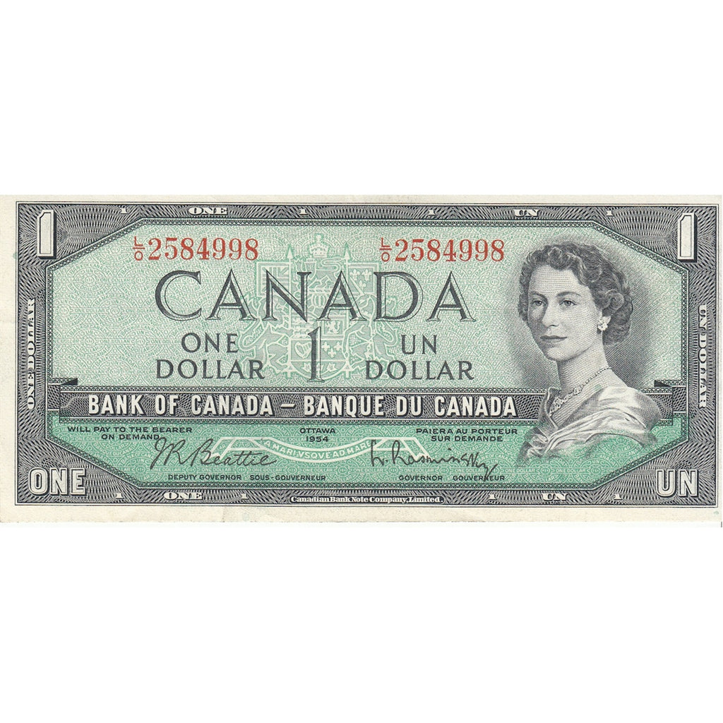 BC-37b 1954 Canada $1 Beattie-Rasminsky, L/O, VF-EF (VF30)