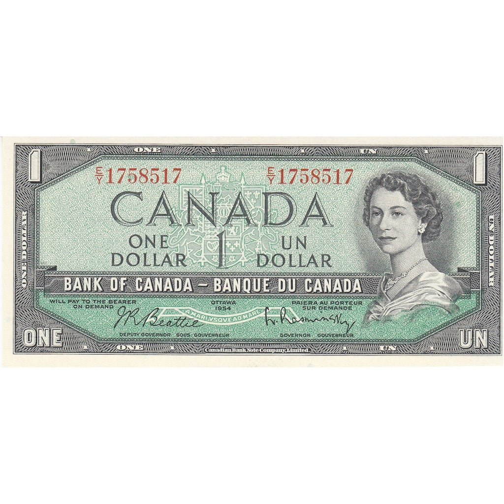 BC-37b 1954 Canada $1 Beattie-Rasminsky, E/Y, Choice Uncirculated (CUNC63)