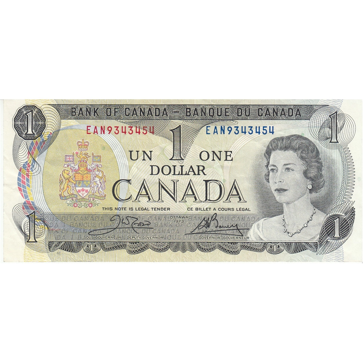 BC-46b 1973 Canada $1 Crow-Bouey, EAN, Very Fine (VF20)