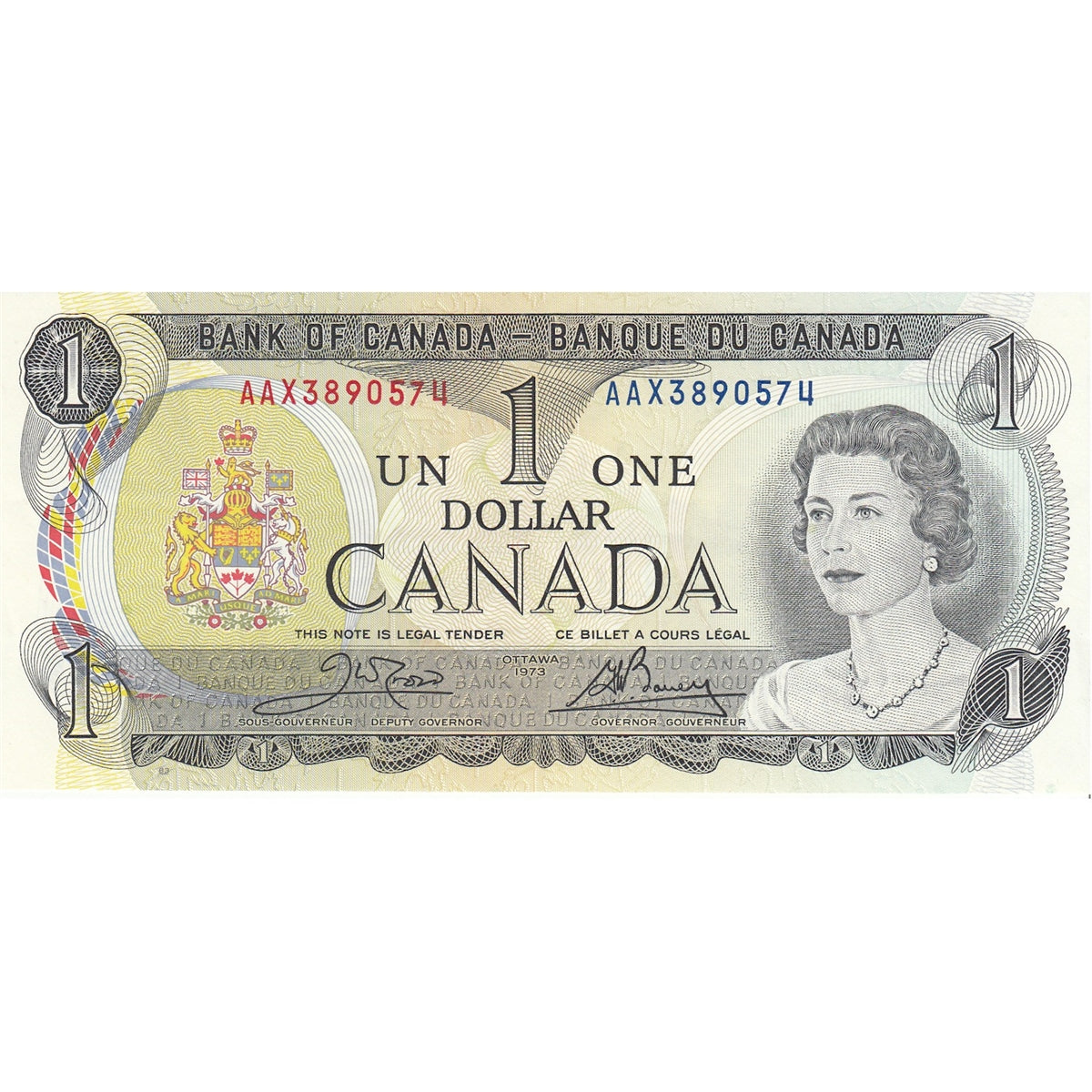 BC-46bA 1973 Canada $1 Crow-Bouey, AAX, VF-EF (VF30)