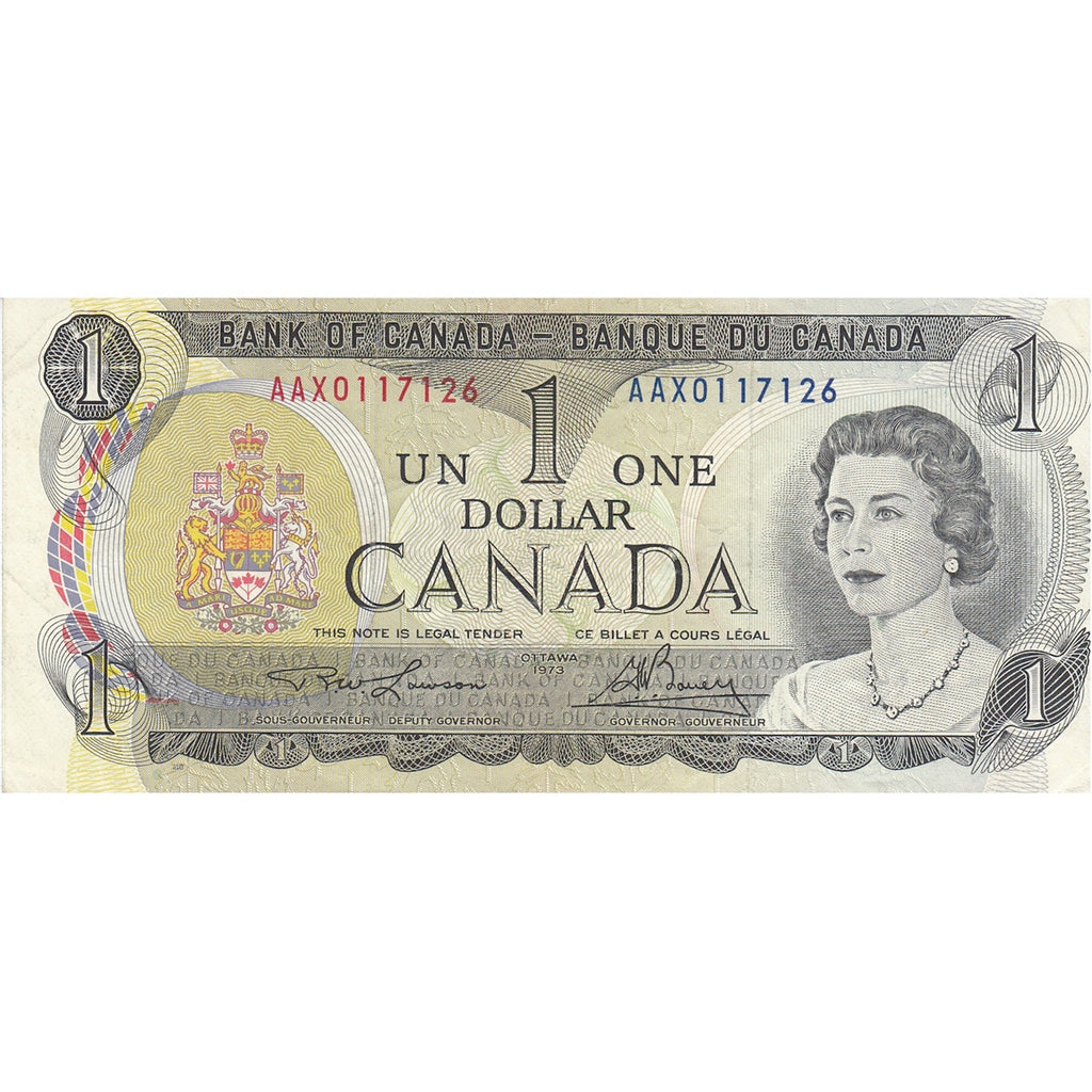 BC-46aA-i 1973 Canada $1 Lawson-Bouey, AAX, Steel Engraved, Very Fine (VF20)