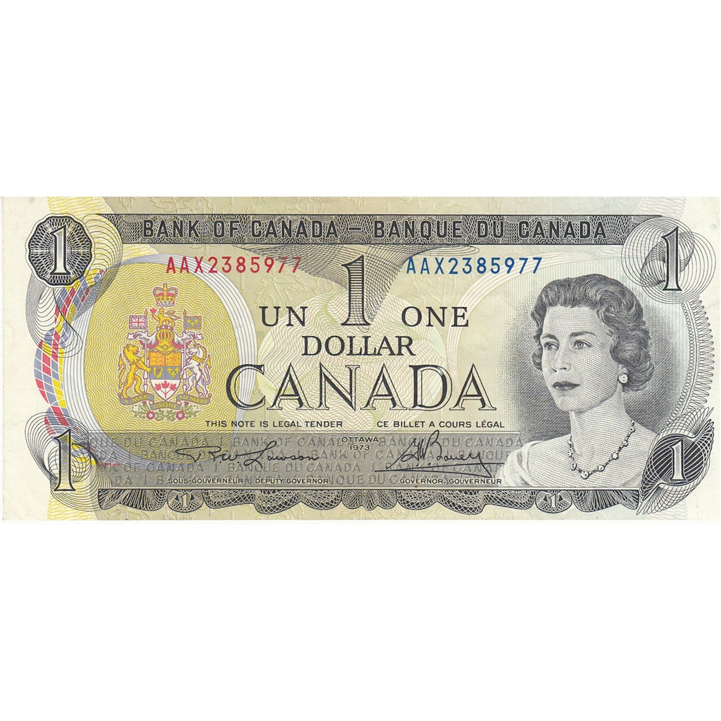 BC-46aA-i 1973 Canada $1 Lawson-Bouey, AAX, Lithographed, Very Fine (VF20)
