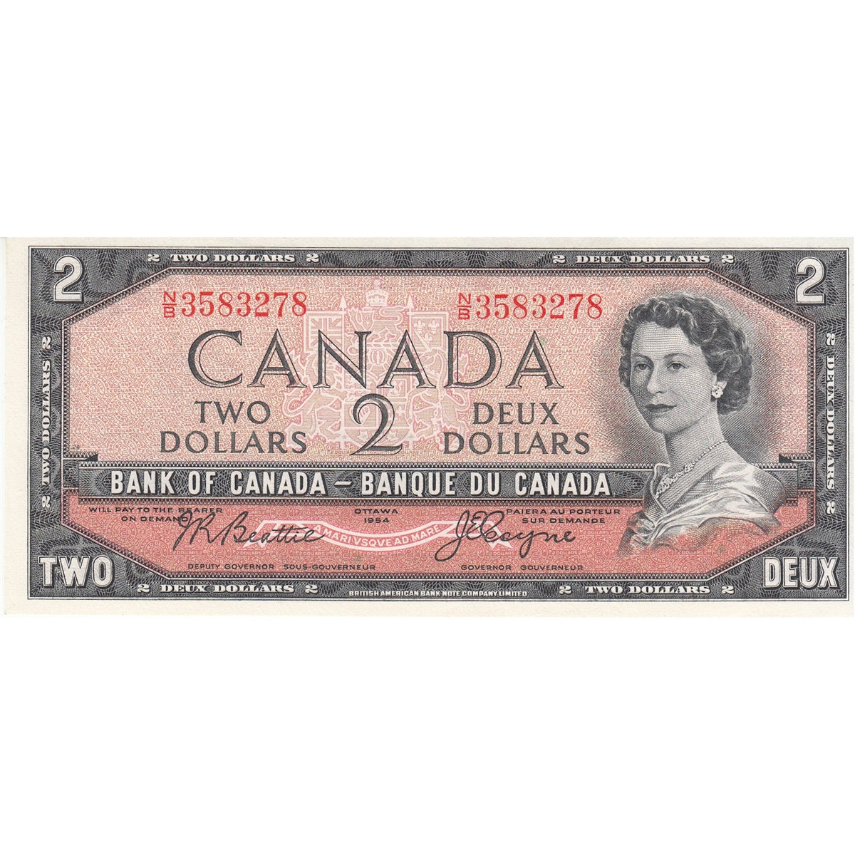 BC-38a 1954 Canada $2 Beattie-Coyne, N/B, Uncirculated (MS60)