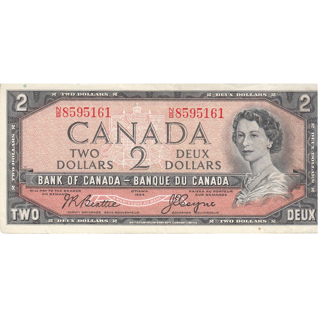 BC-38a 1954 Canada $2 Beattie-Coyne, N/B, VF-EF (VF30)