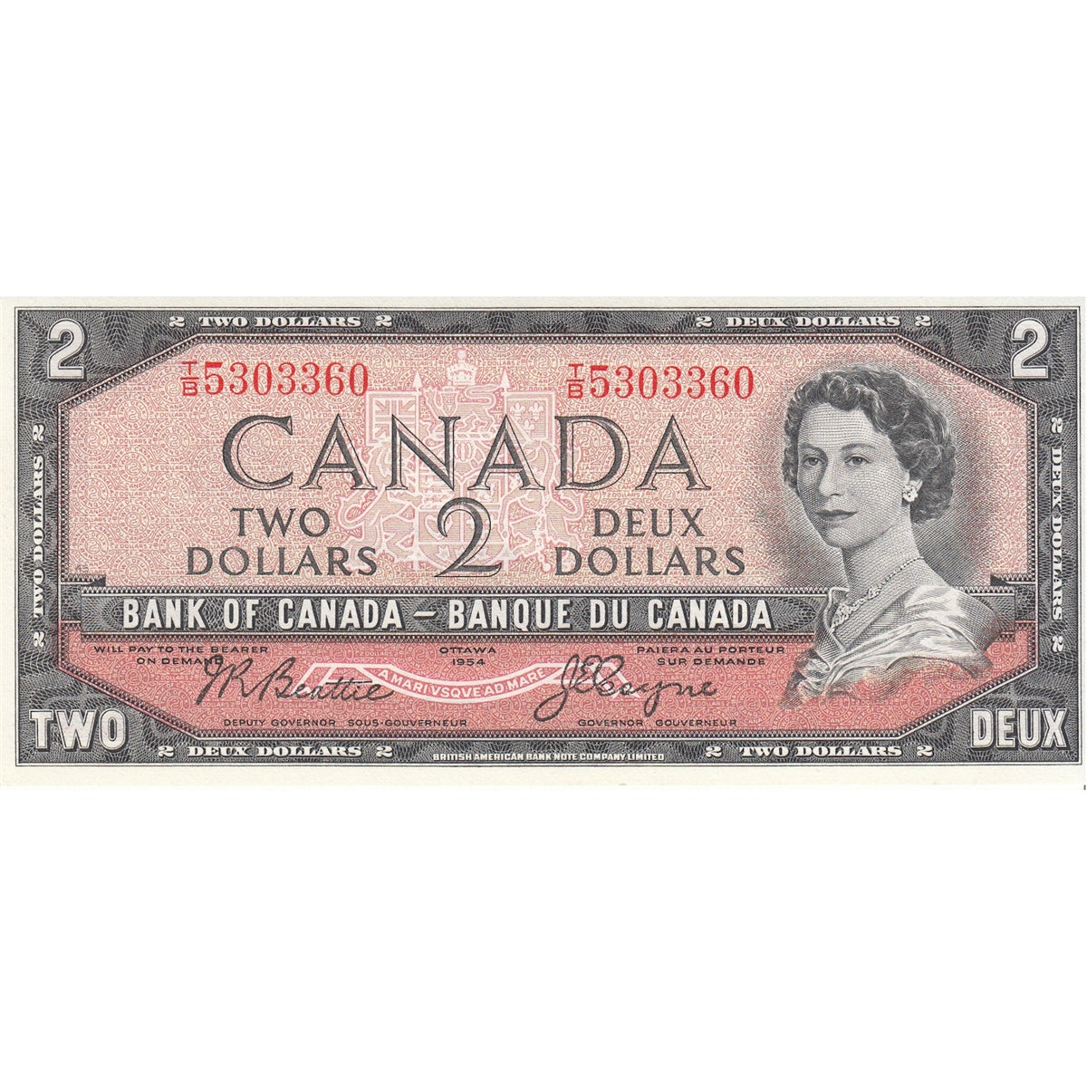 BC-38a 1954 Canada $2 Beattie-Coyne, T/B, Choice Uncirculated (CUNC63)