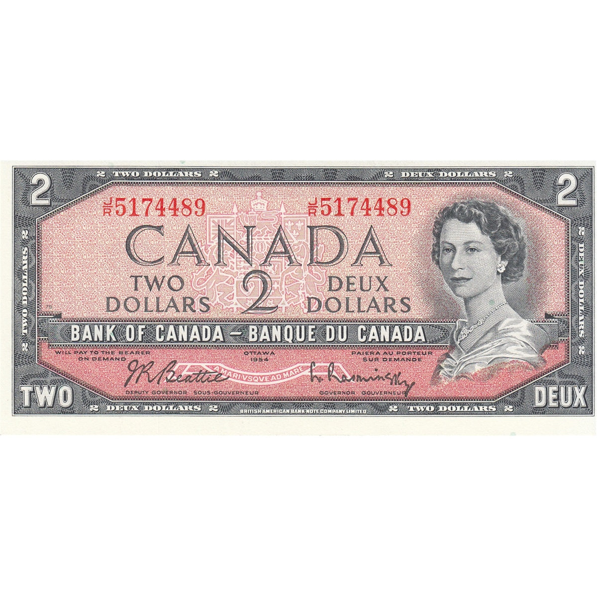 BC-38b 1954 Canada $2 Beattie-Rasminsky, J/R, Choice Uncirculated (CUNC63)