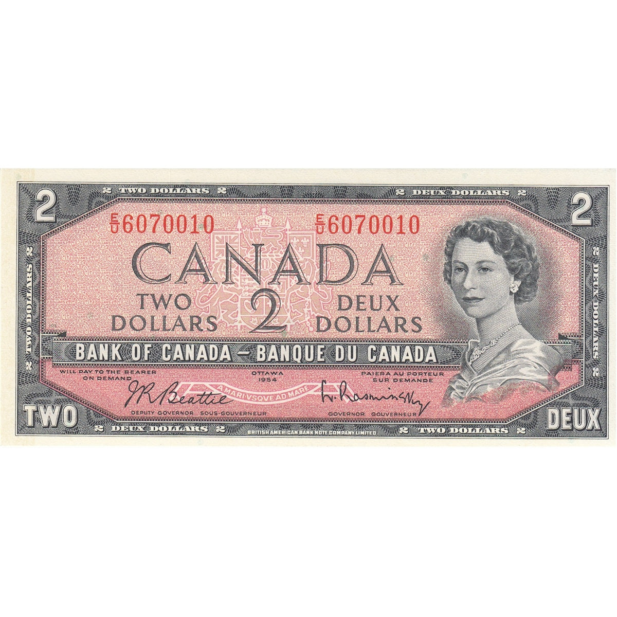 BC-38b 1954 Canada $2 Beattie-Rasminsky, E/U, Choice Uncirculated (CUNC63)
