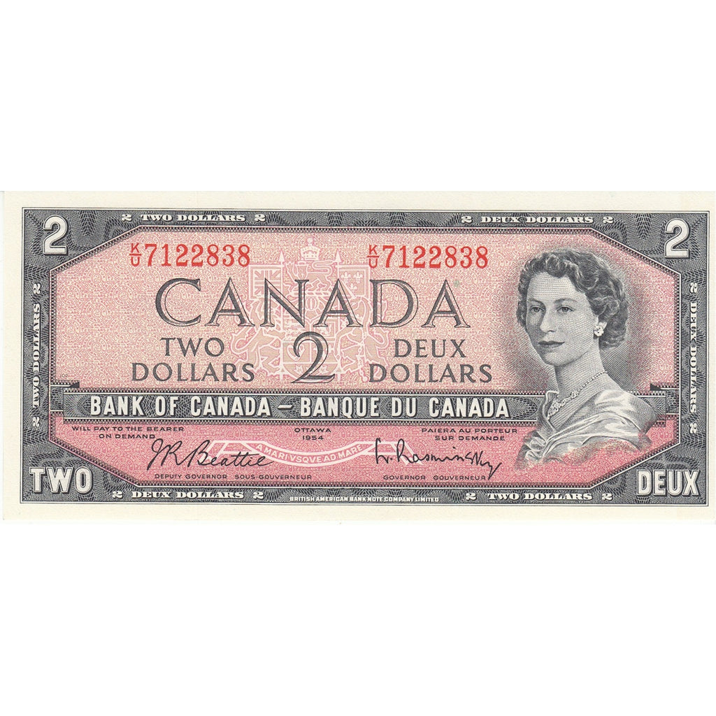 BC-38b 1954 Canada $2 Beattie-Rasminsky, K/U, Choice Uncirculated (CUNC63)
