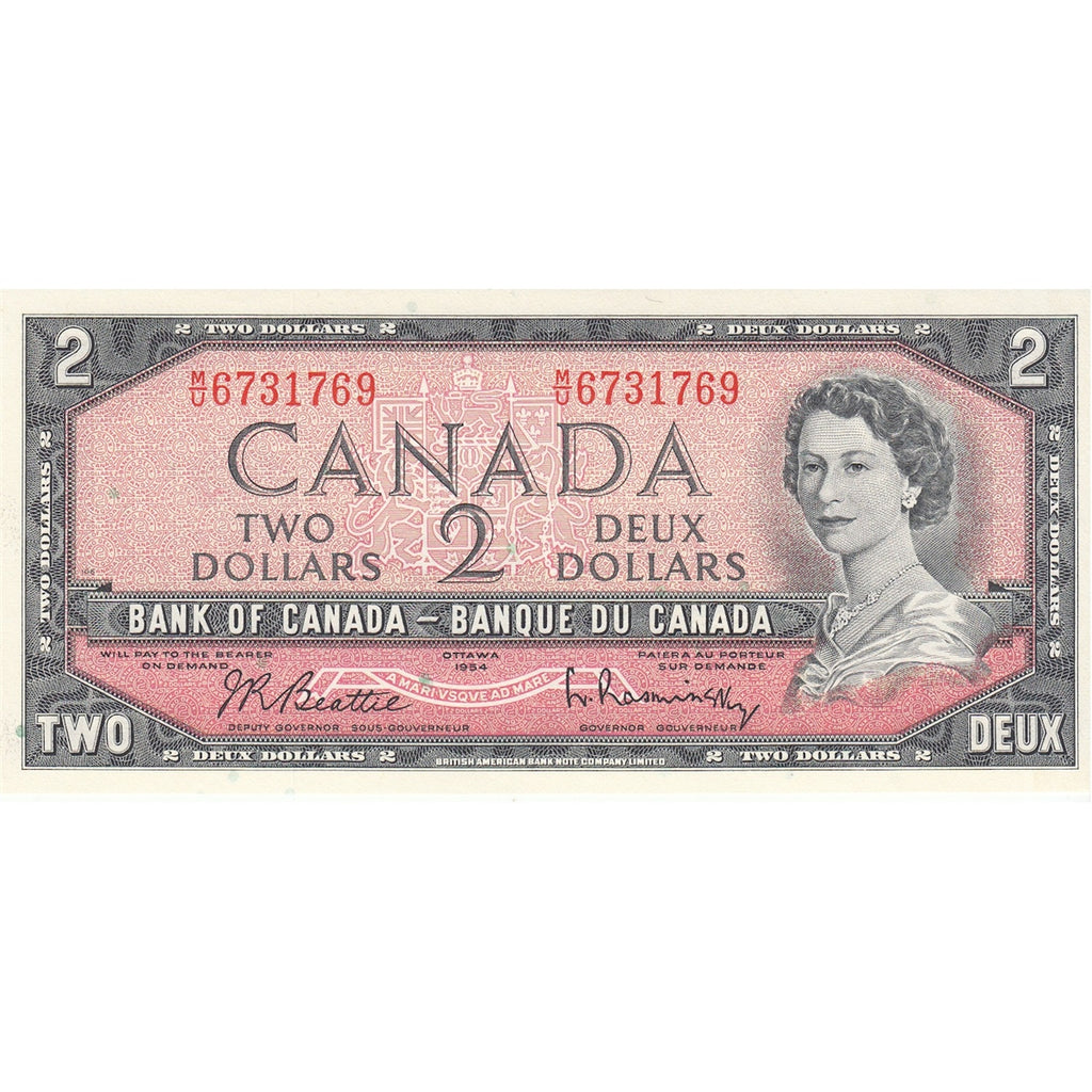 BC-38b 1954 Canada $2 Beattie-Rasminsky, M/U, Choice Uncirculated (CUNC63)