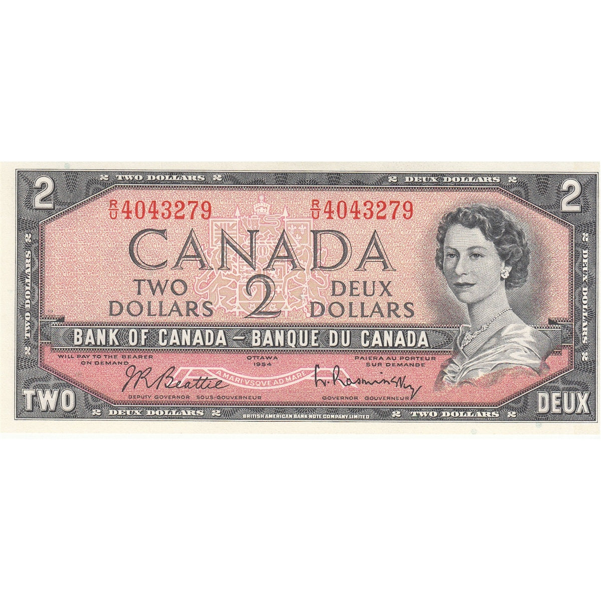 BC-38b 1954 Canada $2 Beattie-Rasminsky, R/U, Uncirculated (MS60)