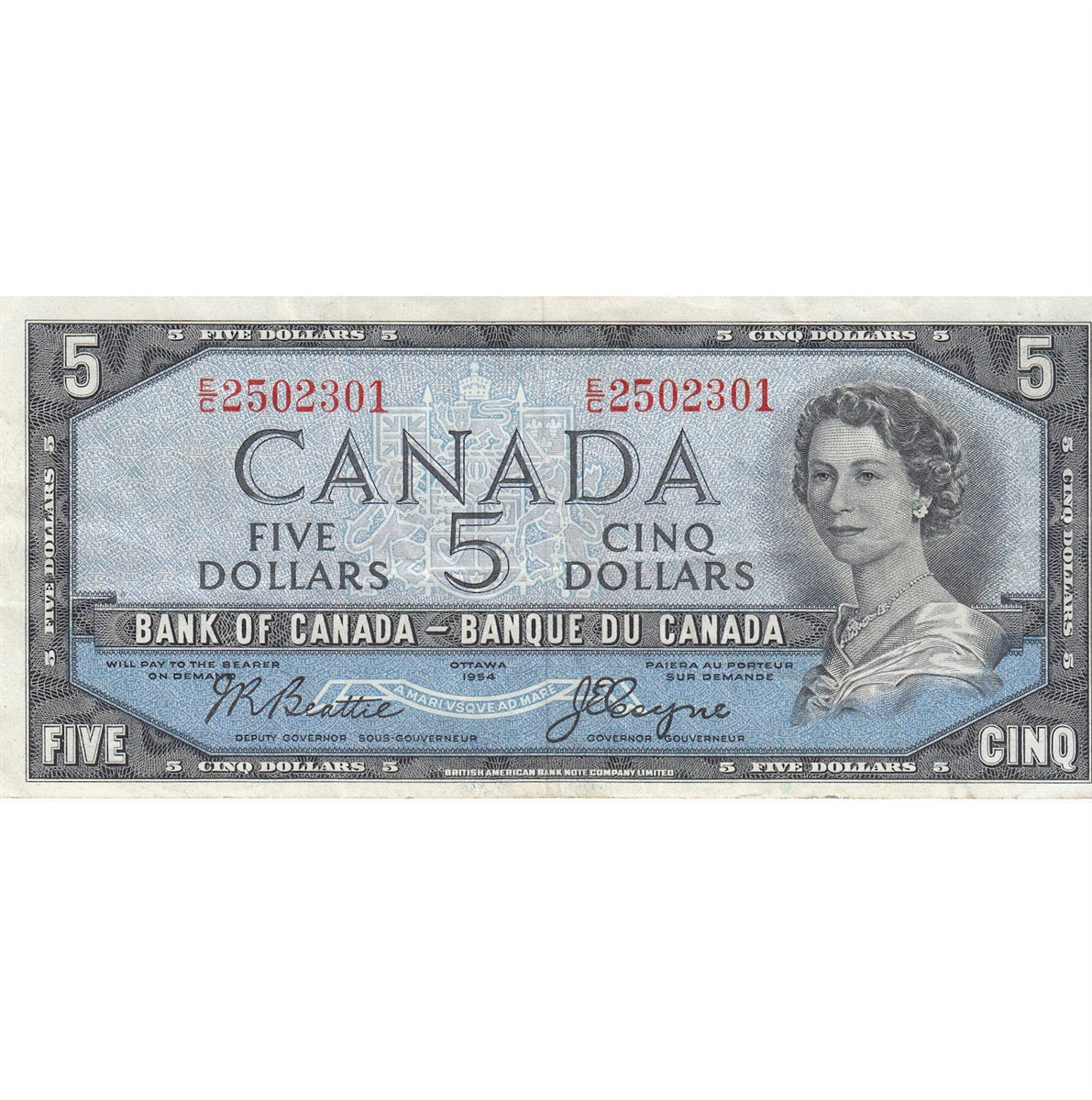 BC-31b 1954 Canada $5 Beattie-Coyne, Devil's Face, E/C, VF-EF (VF30)