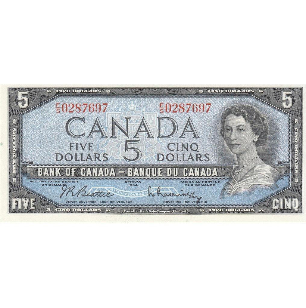 BC-39b 1954 Canada $5 Beattie-Rasminsky, F/S, Choice Uncirculated (CUNC63)